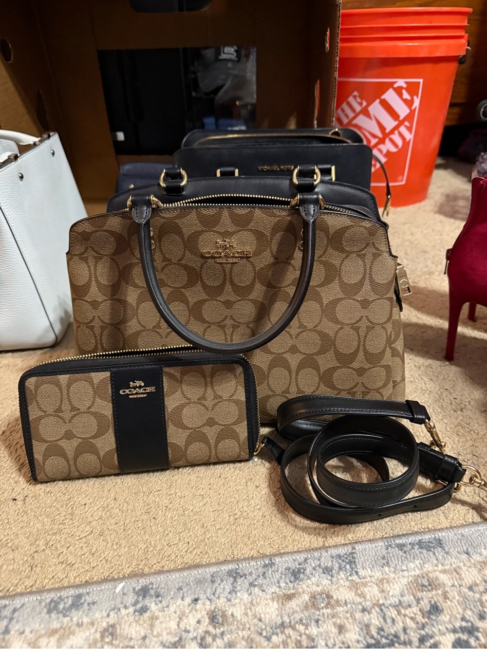 Coach Brown/Black Signature Canvas Dome Satchel with Wallet